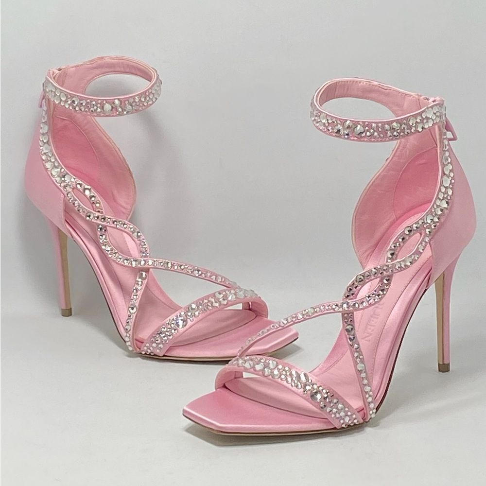 Alexander McQueen Crystal Satin Ankle-Cuff Cocktail Sandals size 37.5